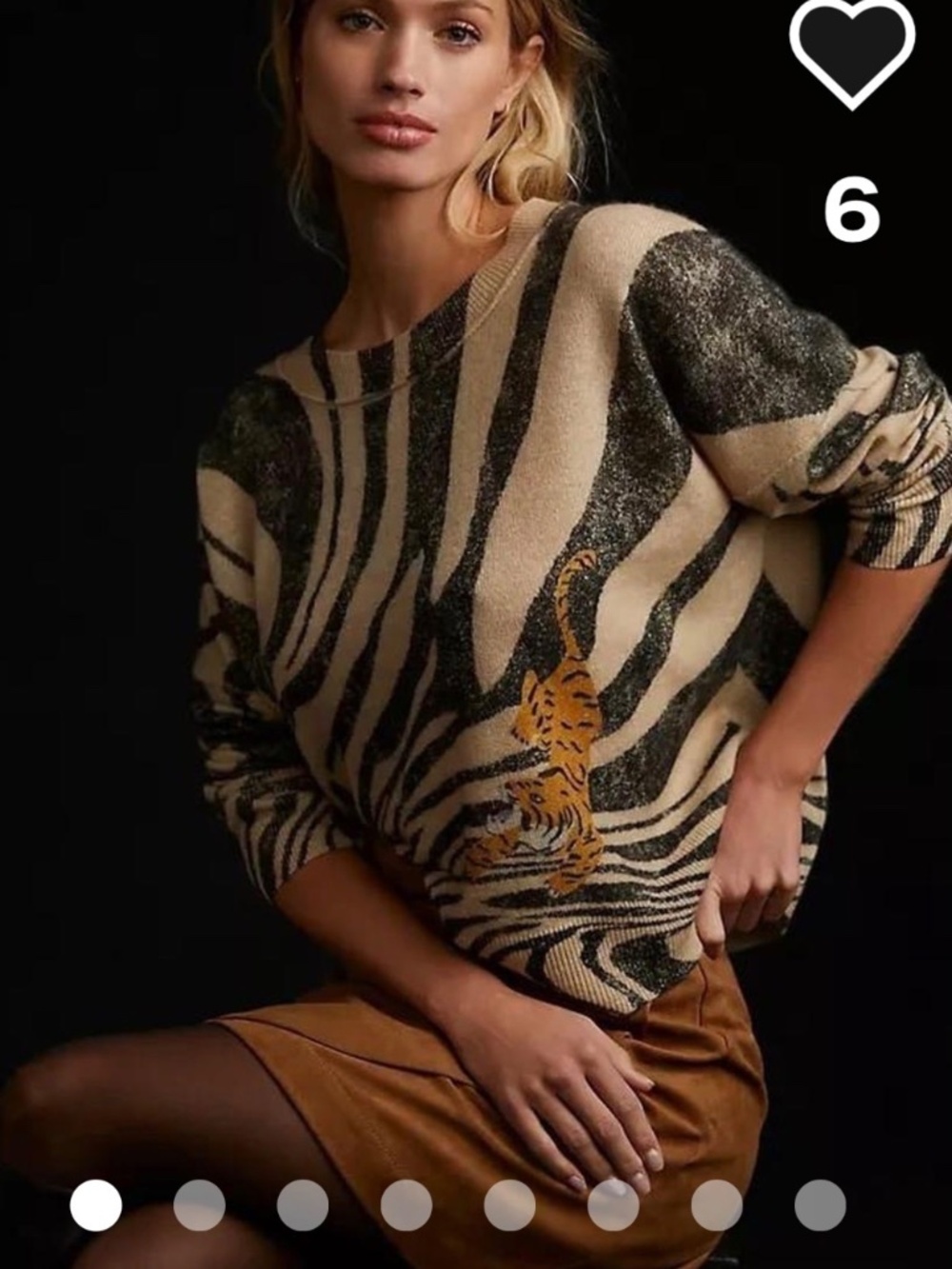 Anthropology Pilcro Alani Cashmere Sweater Zebra Style with Tiger Size M